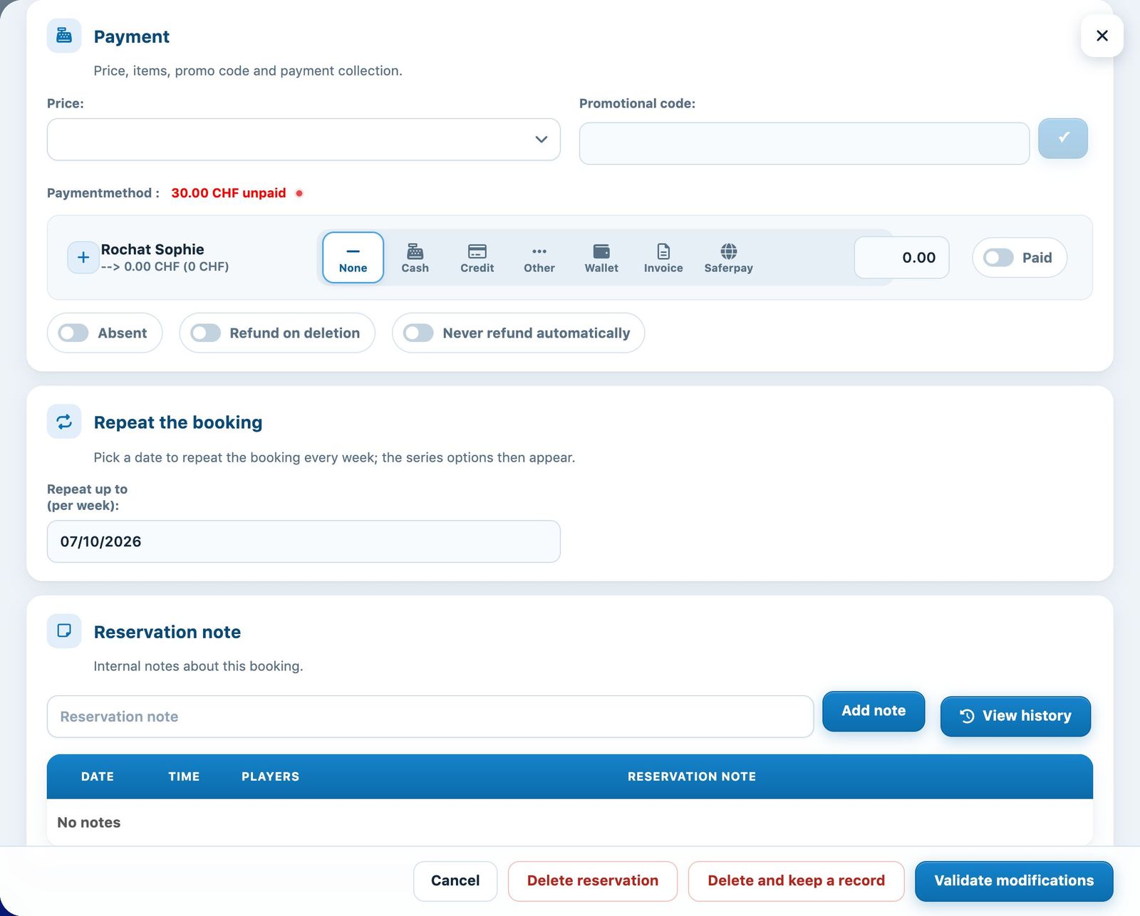 Payment part of an existing booking